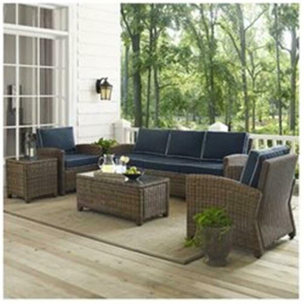 Modern Marketing Concepts Bradenton Outdoor Wicker Sofa Conversation Set with Navy Cushions - 5 Piece KO70051WB-NV